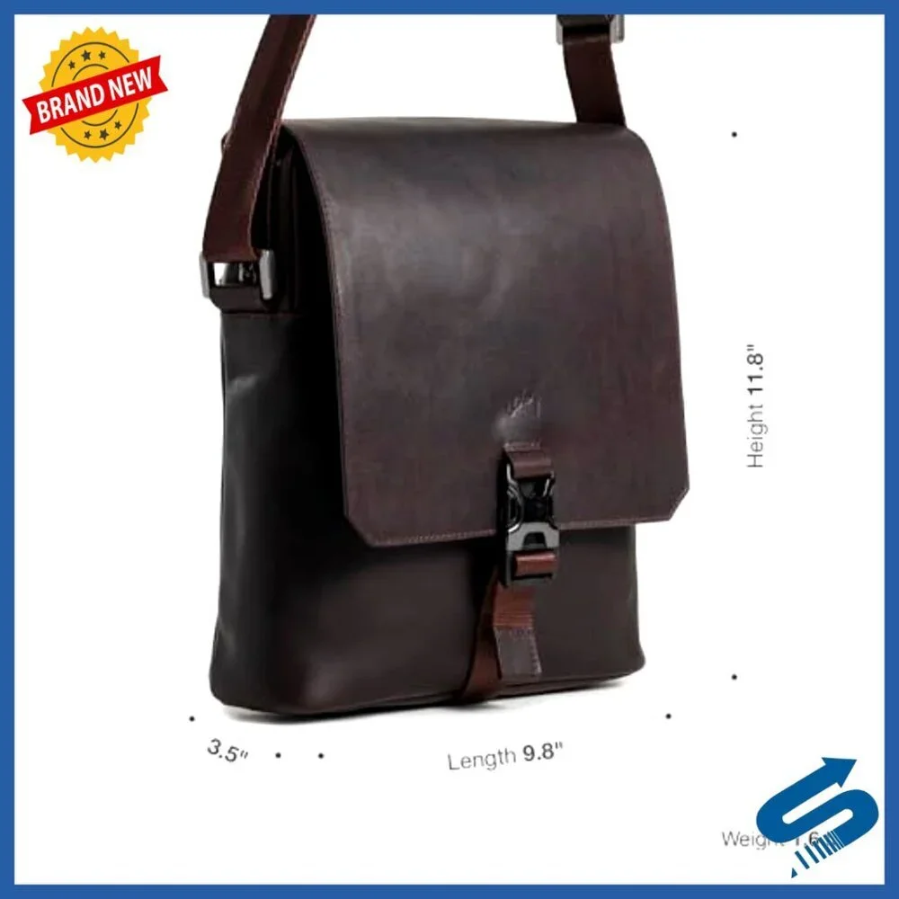 Men's Leather Messenger Bag, Adjustable Strap, Fits 11-Inch Tablet